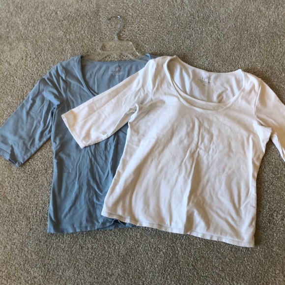 J. Jill Double-Take Ballet 3/4 Sleeve Tees in Greyish-Blue & White - Picture 1 of 7
